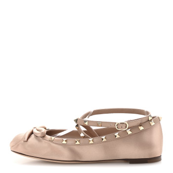 VALENTINO GARAVANI Satin Nappa Rockstud Ballerina Flats 40 Rose Cannelle
