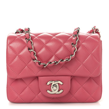 CHANEL Lambskin Quilted Mini Square Flap Dark Pink