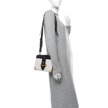 PRADA City Calf Saffiano Large Cahier Bag White Black
