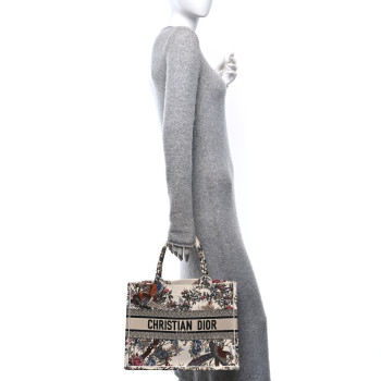 CHRISTIAN DIOR Canvas Embroidered Medium Jardin D'Hiver Book Tote Latte Multicolor