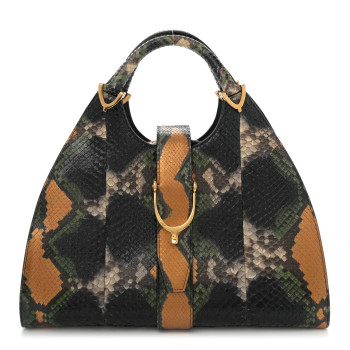 GUCCI Snakeskin Stirrup Medium Top Handle Bag Multicolor