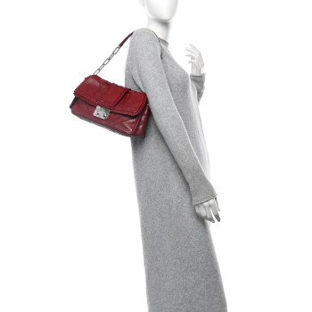 CHRISTIAN DIOR Lambskin Cannage Ruffle New Lock Flap Red