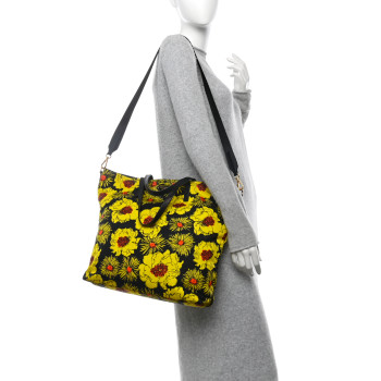 PRADA Tessuto Nylon Saffiano Floral Print Tote Giallo
