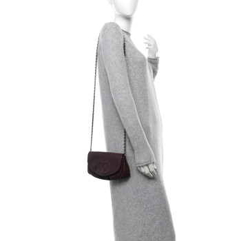 CHANEL Caviar Half Moon Wallet On Chain WOC Bordeaux