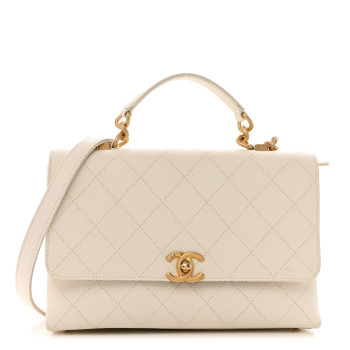 CHANEL Grained Calfskin Small Stitched Flap White
