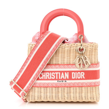 CHRISTIAN DIOR Wicker Oblique Medium Lady Dior Bag Coral