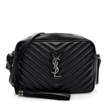 SAINT LAURENT Calfskin Matelasse Monogram Lou Camera Bag Black