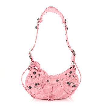 BALENCIAGA Denim BB Monogram Le Cagole Shoulder Bag XS Pink