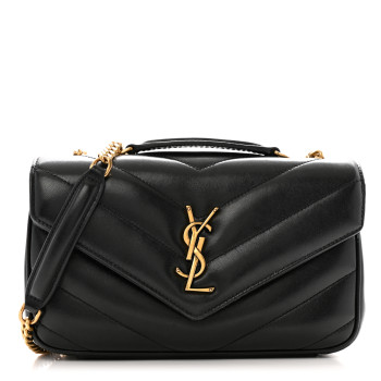 SAINT LAURENT Lambskin Chevron Quilted Small Loulou Bag Black