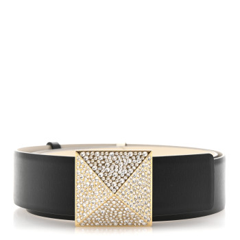 VALENTINO GARAVANI Glossy Calfskin Crystal One Stud Reversible Belt 100 40 Black Light Ivory