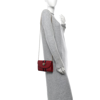 GUCCI Textured Calfskin Web Mini Rajah Slim Flap Shoulder Bag Romantic Cherry