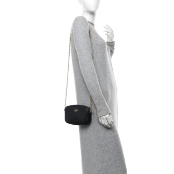GUCCI Dollar Calfskin Super Mini GG Marmont Chain Shoulder Bag Black