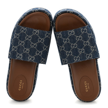 GUCCI New Denim GG Monogram Angelina Platform 55mm Slide Sandals 41 Blue Tea