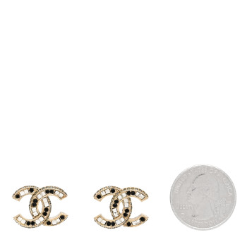 CHANEL Baguette Crystal CC Earrings Gold Black
