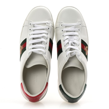 GUCCI Calfskin Ayers Bee Embroidered Womens Ace Sneakers 36.5 White Green