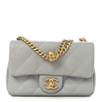 CHANEL Caviar Quilted Mini Sweetheart Rectangular Flap Light Grey