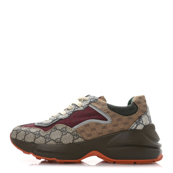 GUCCI GG Supreme Monogram Mix Monogram Womens Rhyton Sneakers 40.5 Bordeaux Beige Ebony