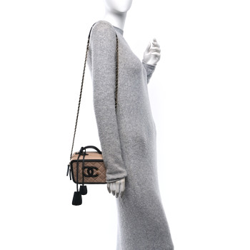 CHANEL Caviar Quilted Small CC Filigree Vanity Case Beige Black