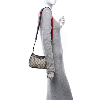 GUCCI GG Supreme Monogram Textured Dollar Calfskin Web Small Ophidia GG Handbag Beige Blue