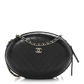 CHANEL Calfskin Chevron Stitched Evening Bag Black