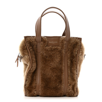 BALENCIAGA Shearling XS Bazar Shopper Tote Beige