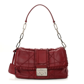 CHRISTIAN DIOR Lambskin Cannage Ruffle New Lock Flap Red