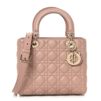 CHRISTIAN DIOR Lambskin Cannage Medium Lady Dior Bois de Rose
