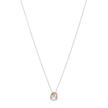 TIFFANY Sterling Silver 18K Rose Gold Elsa Peretti Extra Mini Double Open Heart Pendant Necklace