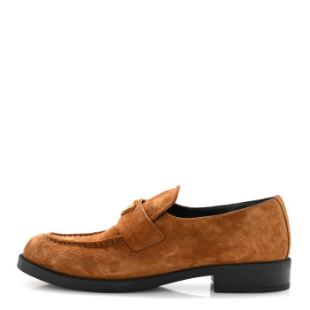 PRADA Suede Metal Triangle Logo 20mm Loafers 40 Light Brown