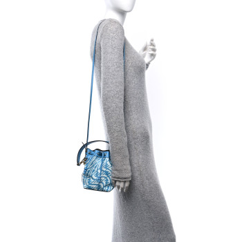 FENDI X SARAH COLEMAN Glazed Canvas Vitello King F is Fendi FF Vertigo Mini Mon Tresor Bucket Bag Cyber Blue White
