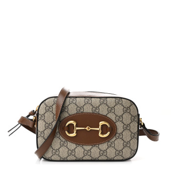 GUCCI GG Supreme Monogram Mini Horsebit 1955 Camera Shoulder Bag Beige Brown Sugar