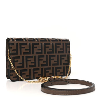 FENDI Vitello Ceylon Bi-Color FF 1974 Embossed FF Diamonds Chain Wallet Maya Black