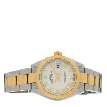 ROLEX Stainless Steel 18K Yellow Gold 28mm Oyster Perpetual Datejust Watch Silver Roman 279173