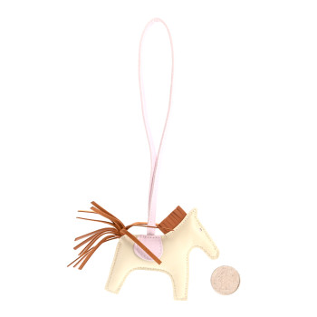 HERMES Milo Lambskin Grigri Rodeo Horse Bag Charm PM Craie Mauve Pale Gold