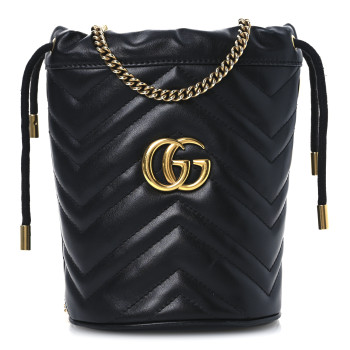 GUCCI Calfskin Matelasse Mini GG Marmont 2.0 Bucket Bag Black