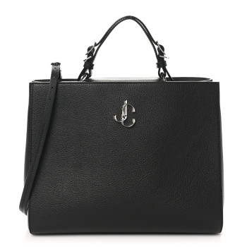 JIMMY CHOO Grainy Calfskin Large Varenne Logo Top Handle Satchel Black