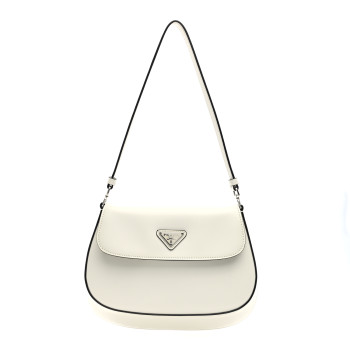 PRADA Spazzolato Cleo Flap Shoulder Bag White