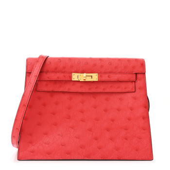 HERMES Ostrich Kelly Danse II Belt Bag Rouge Vif