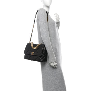 CHANEL Lambskin Quilted Large Chanel 19 Flap Black