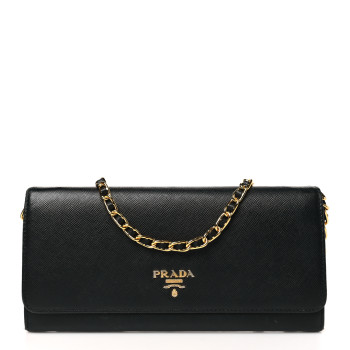 PRADA Saffiano Metal Oro Chain Wallet Black