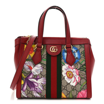 GUCCI GG Supreme Monogram Flora Web Small Ophidia Tote Bag Red