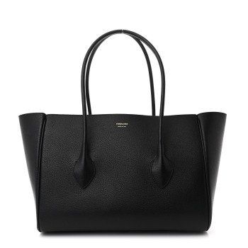 SALVATORE FERRAGAMO Hammered Calfskin XL East West Tote Bag Black