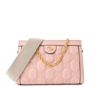 GUCCI Calfskin GG Matelasse Small Slim Chain Shoulder Bag Perfect Pink Natural