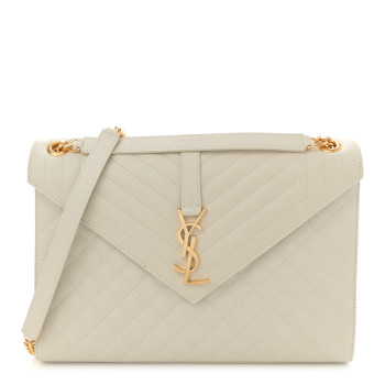 SAINT LAURENT Grain De Poudre Mixed Matelasse Large Triquilt Monogram Satchel Crema Soft
