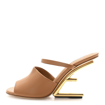 FENDI Calfskin Fendi First 95mm Slide Sandals 35.5 Caramello