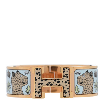 HERMES Enamel Printed Leopards Wide Clic Clac H Bracelet PM Songe Pastel