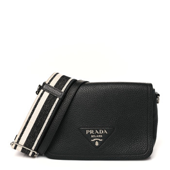 PRADA Vitello Daino Soft Flap Crossbody Black