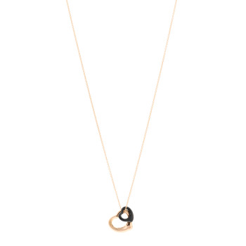 TIFFANY 18K Rose Gold Black Jade 16mm Elsa Peretti Double Open Heart Pendant Necklace