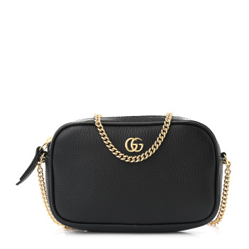 GUCCI Dollar Calfskin Super Mini GG Marmont Chain Shoulder Bag Black