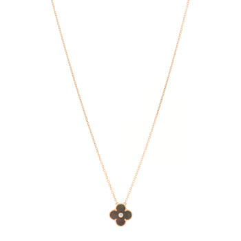 VAN CLEEF & ARPELS 18K Rose Gold Diamond Grey Mother of Pearl Vintage Alhambra Pendant Necklace